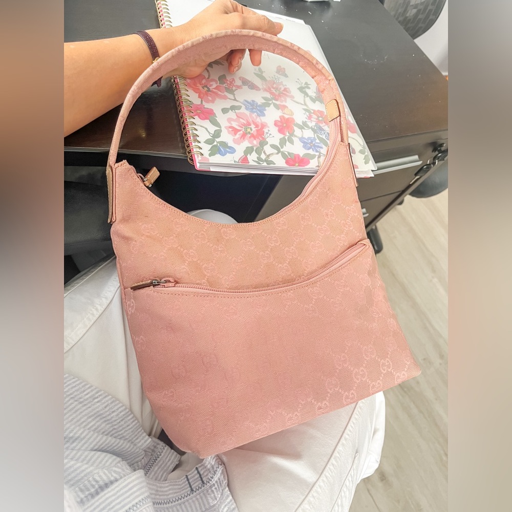Authentic GUCCI Shoulder HandBag Purse GG Canvas Leather Pink